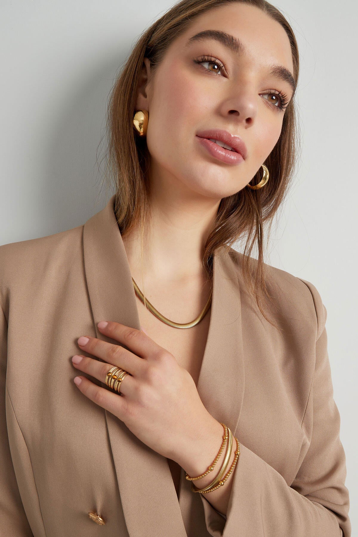 Unisex Kette flach mit Struktur - Goldfarbe-6.0MM