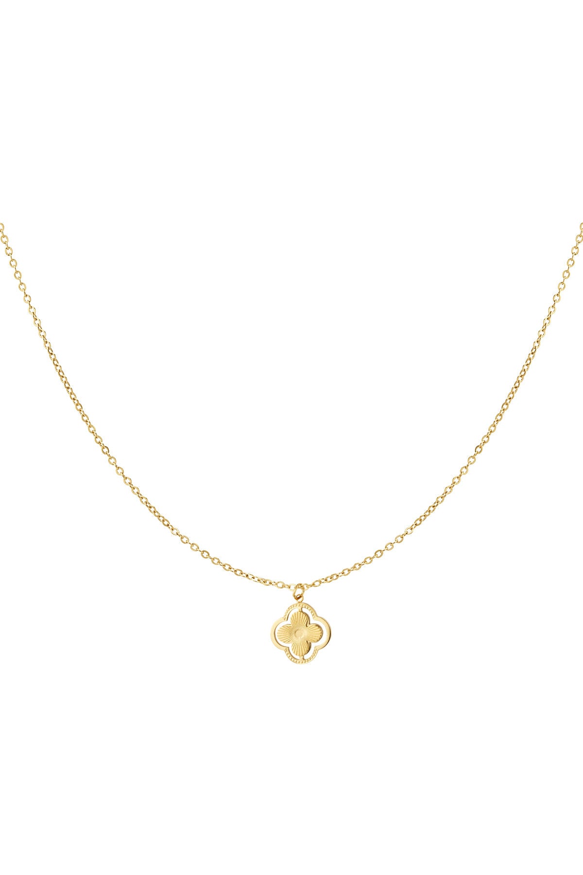 Halskette mit doppeltem Kleeblatt – Goldfarbe - Goldfarbefarbe