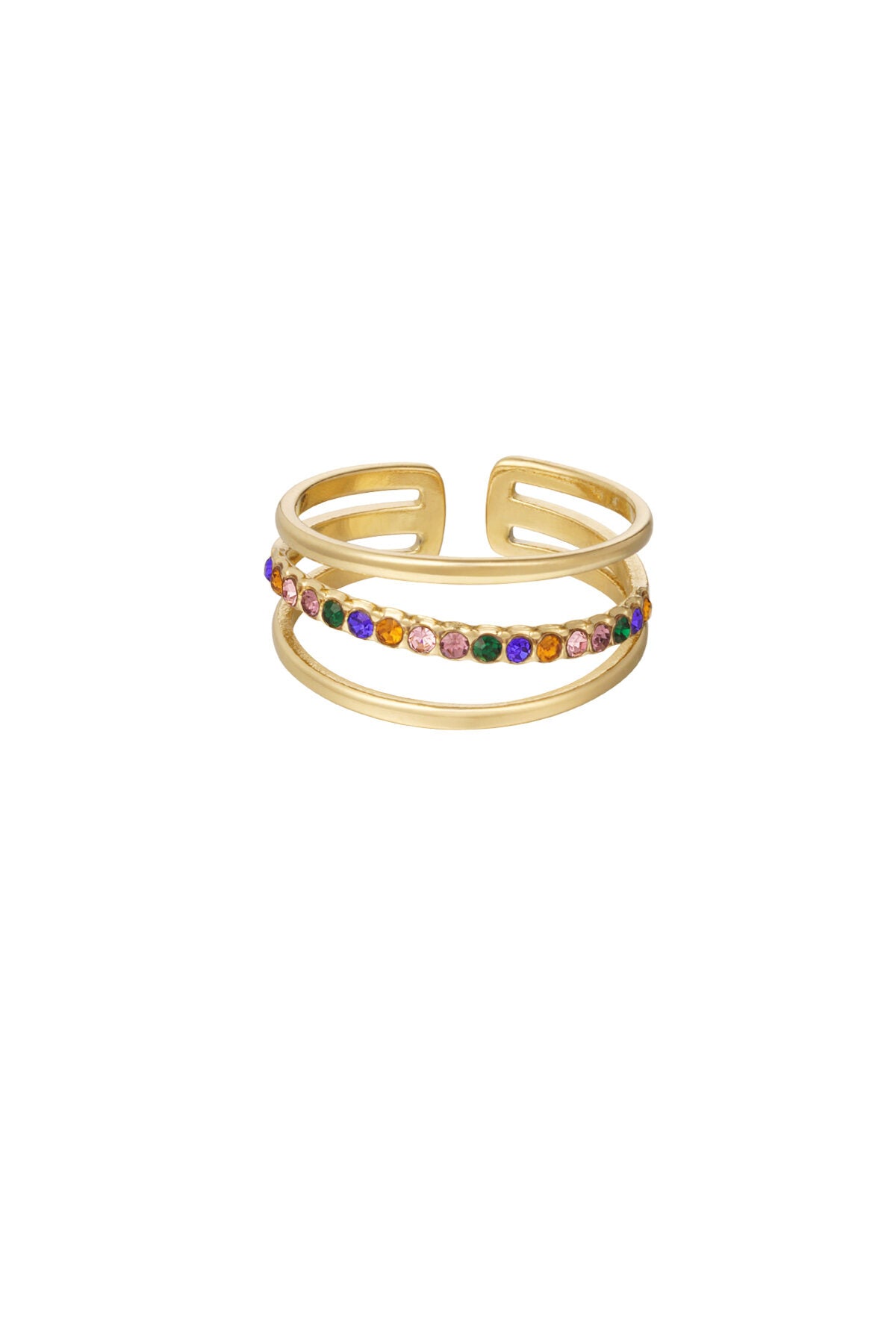 Ring dreilagig mit einer Reihe von Steinen