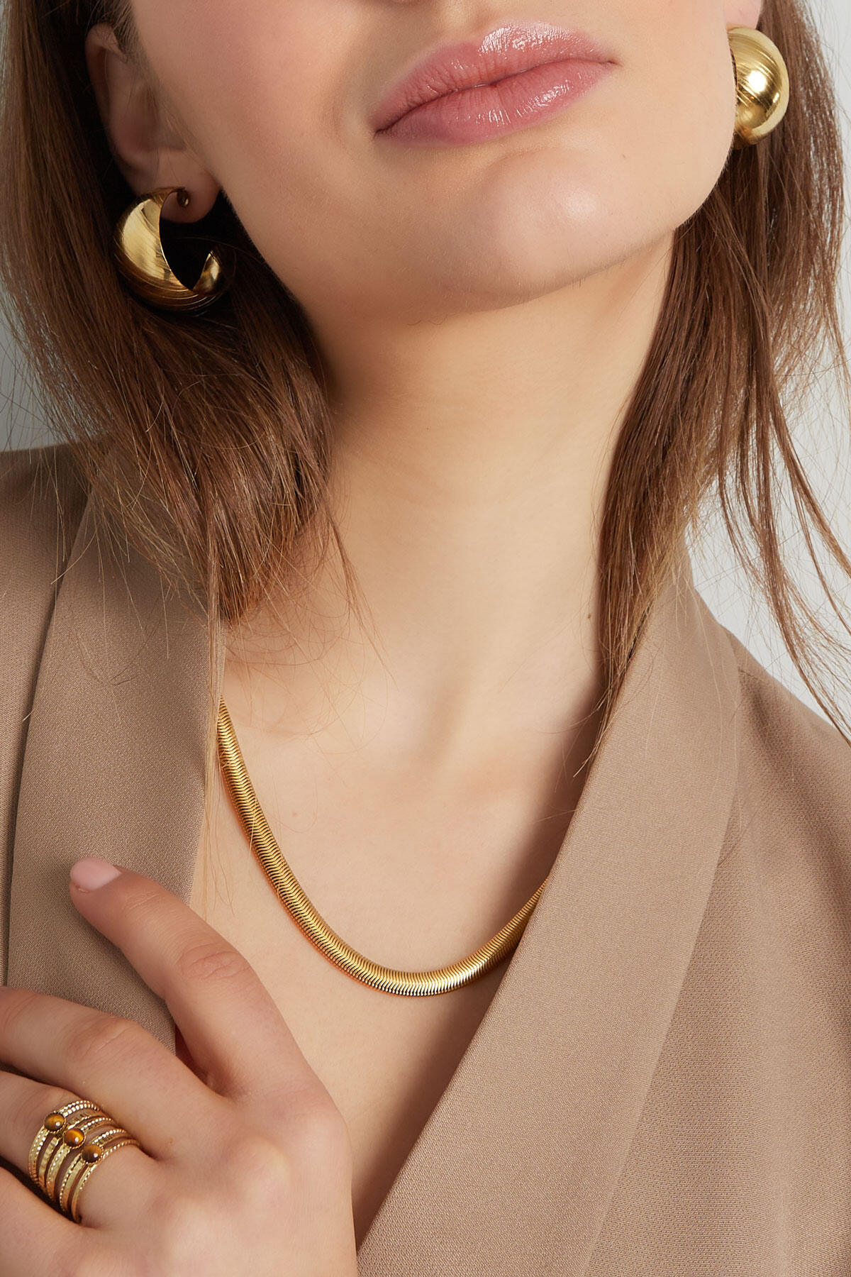 Unisex Kette flach mit Struktur - Goldfarbe-6.0MM