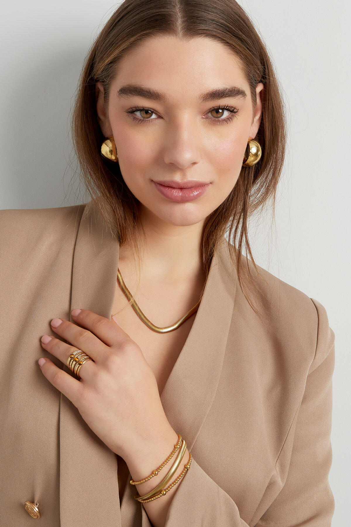 Unisex Kette flach mit Struktur - Goldfarbe-6.0MM