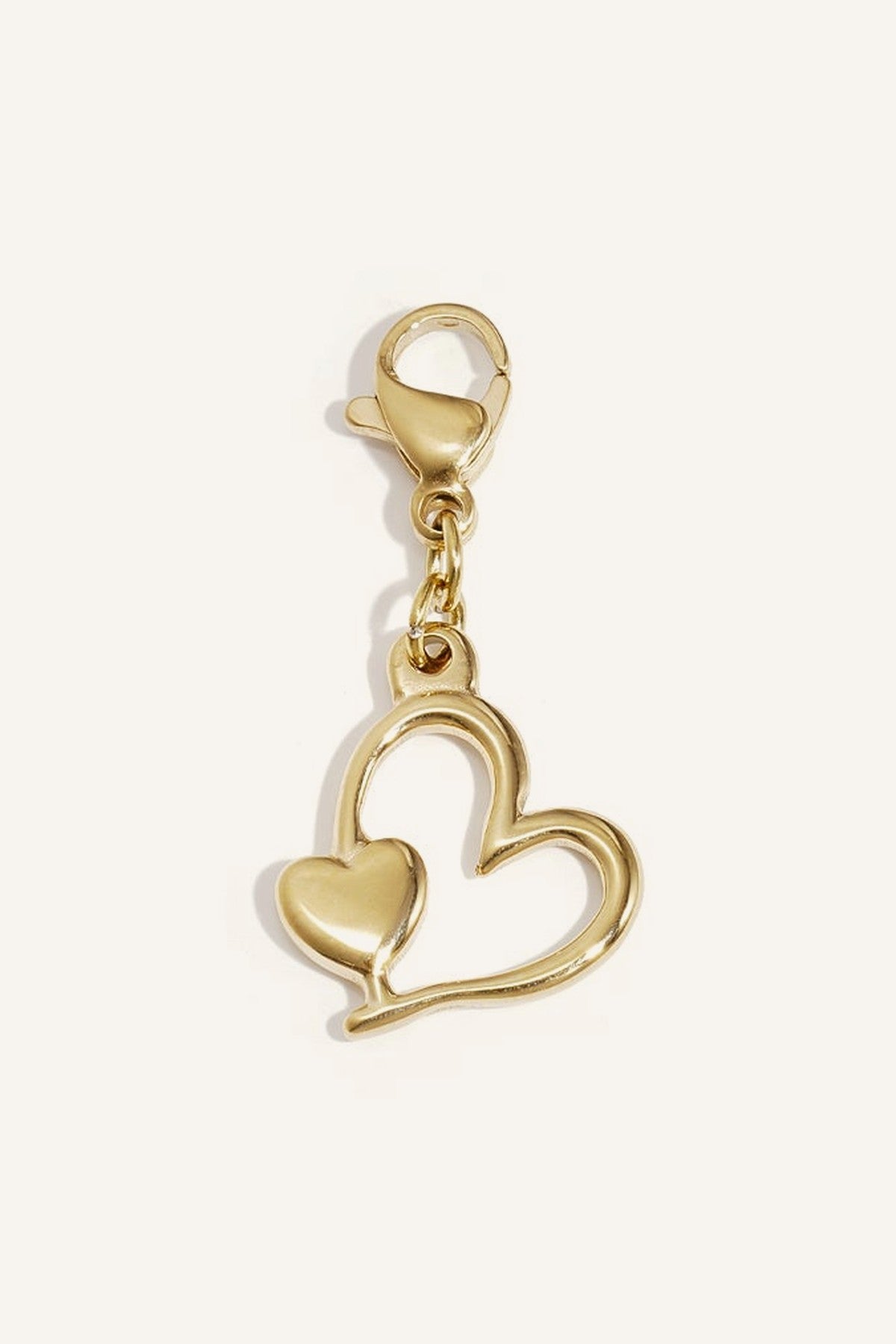 Doppelherz-Anhänger aus hochwertigem Edelstahl, vergoldet mit Karabiner – LOVAMORE Charm