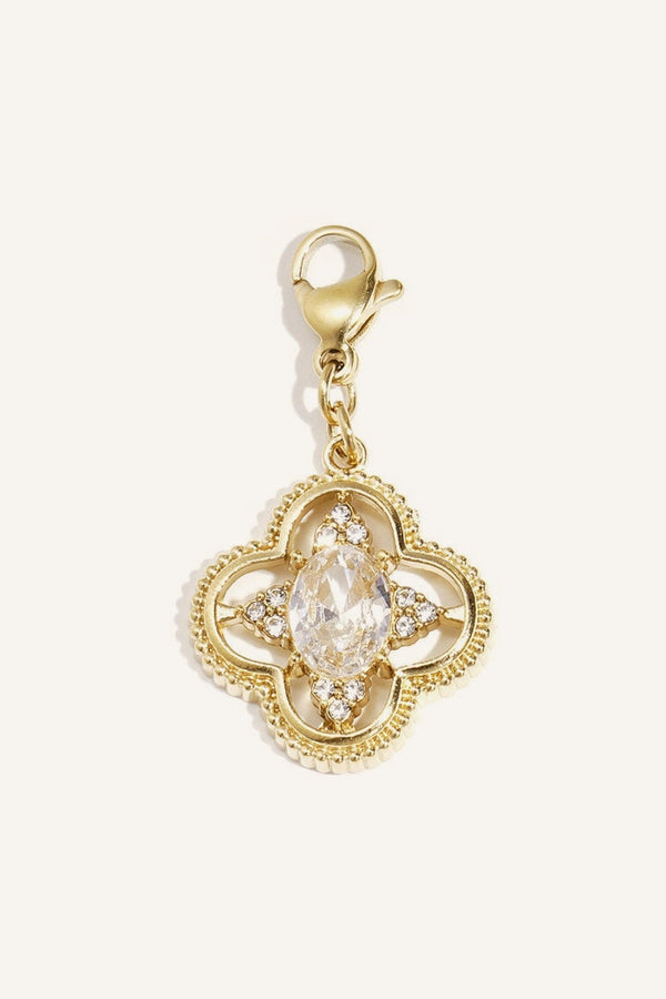Kleeblatt-Anhänger mit Steinen, hochwertiger Edelstahl, vergoldet – LOVAMORE Charm